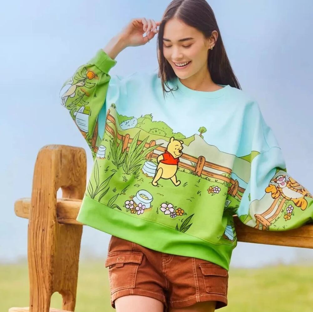 Disney Parks Winnie The Pooh & Pals Scenic Graphic Pullover Sweatshirt Green 3X